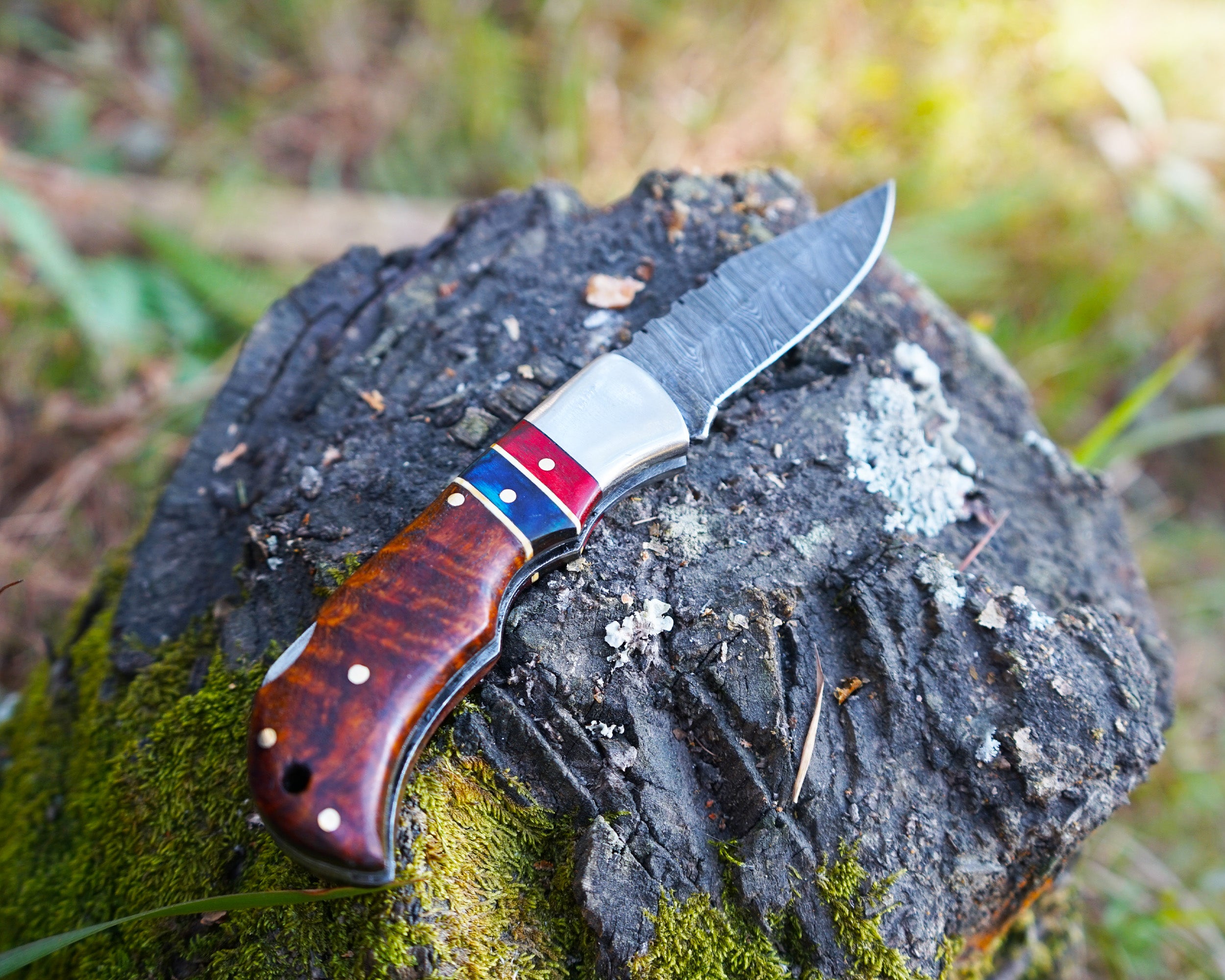 Damascus Folding Knife - Handmade knife - Best for Survival and Camping - Comes with the sheath