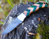 Premium Damascus Folding Knife - Sharp Blade pocket knife - Best for Camping and Hunting - Comes with the sheath