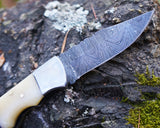 Premium Damascus Folding Knife – EDC Pocket Knife for Hunting and survival - Bone & Red Wood Handle - Comes with sheath