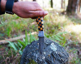 Premium Handmade Damascus Knife - Checkered Wooden Handle - Best for hunting, survival and camping