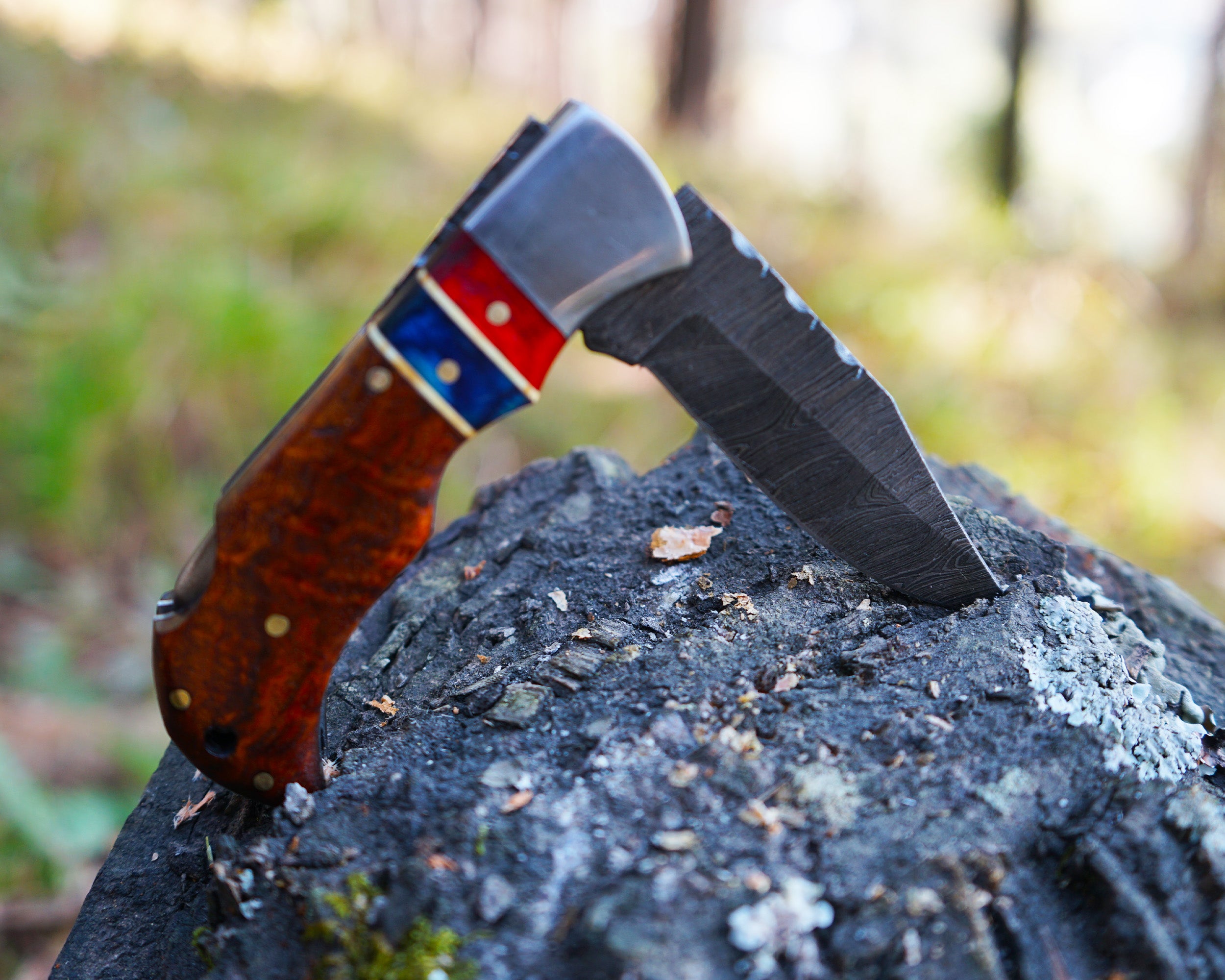 Damascus Folding Knife - Handmade knife - Best for Survival and Camping - Comes with the sheath
