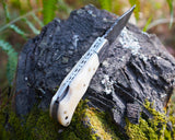 Handmade Damascus Folding Knife - Bone Handle, Razor Sharp EDC Pocket Knife, Premium Hunting, Survival, Outdoor and Collectible Blade