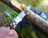 Premium Handmade Damascus Knife - Checkered Wooden Handle - Best for hunting, survival and camping