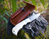 Handmade Damascus Folding Knife - Bone Handle, Razor Sharp EDC Pocket Knife, Premium Hunting, Survival, Outdoor and Collectible Blade