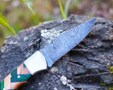 Premium Damascus Folding Knife - Sharp Blade pocket knife - Best for Camping and Hunting - Comes with the sheath