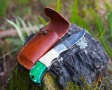 Handmade Damascus Folding Knife – Bone and Green Wood HandleSharp EDC Pocket Knife, Premium Hunting & Survival Blade