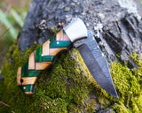 Premium Damascus Folding Knife - Sharp Blade pocket knife - Best for Camping and Hunting - Comes with the sheath