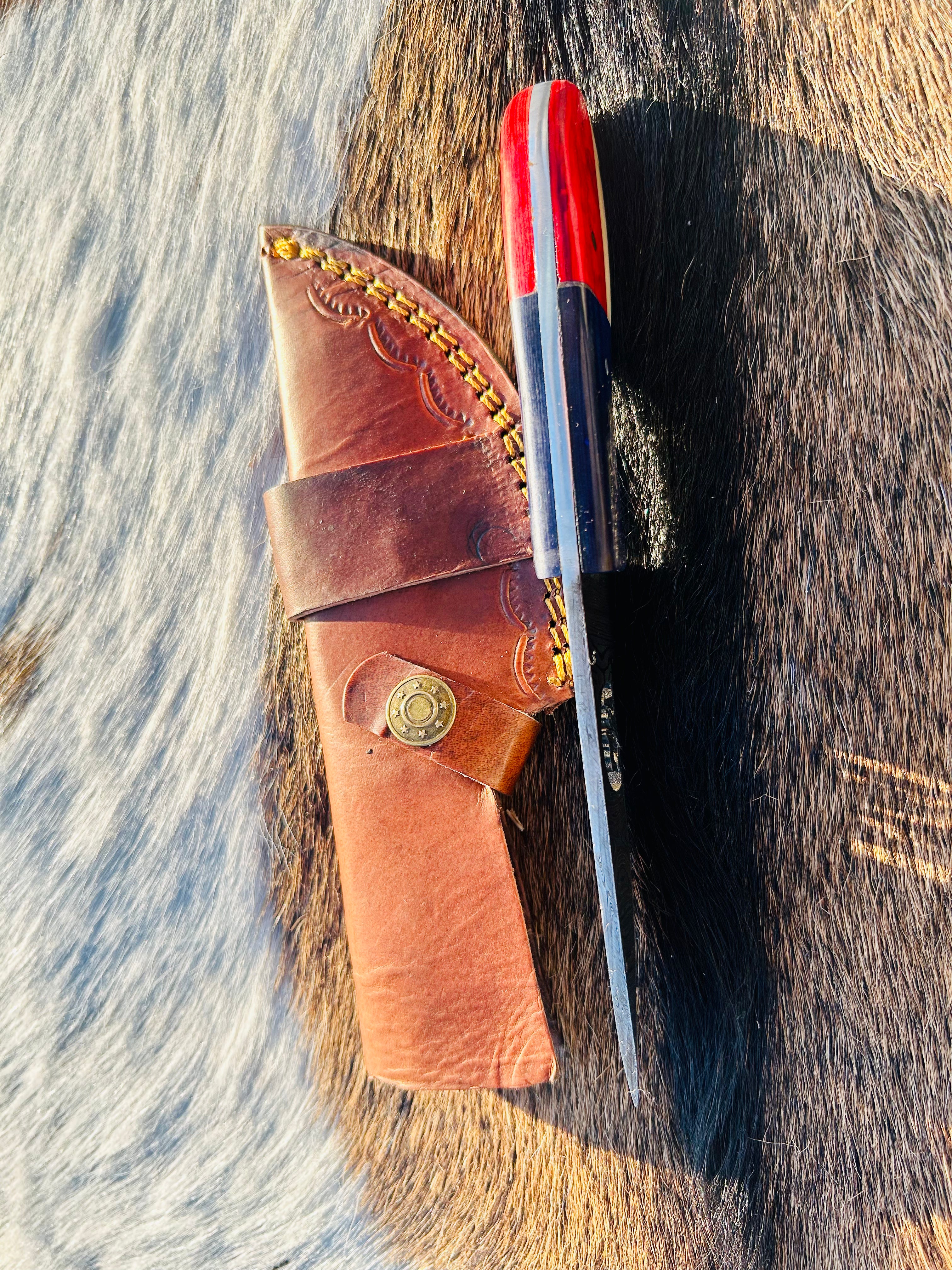Cowboy Church Premium Damascus Fixed Blade with Texas Handle - Best for Survival and Camping - Ready to use - Comes with Sheath