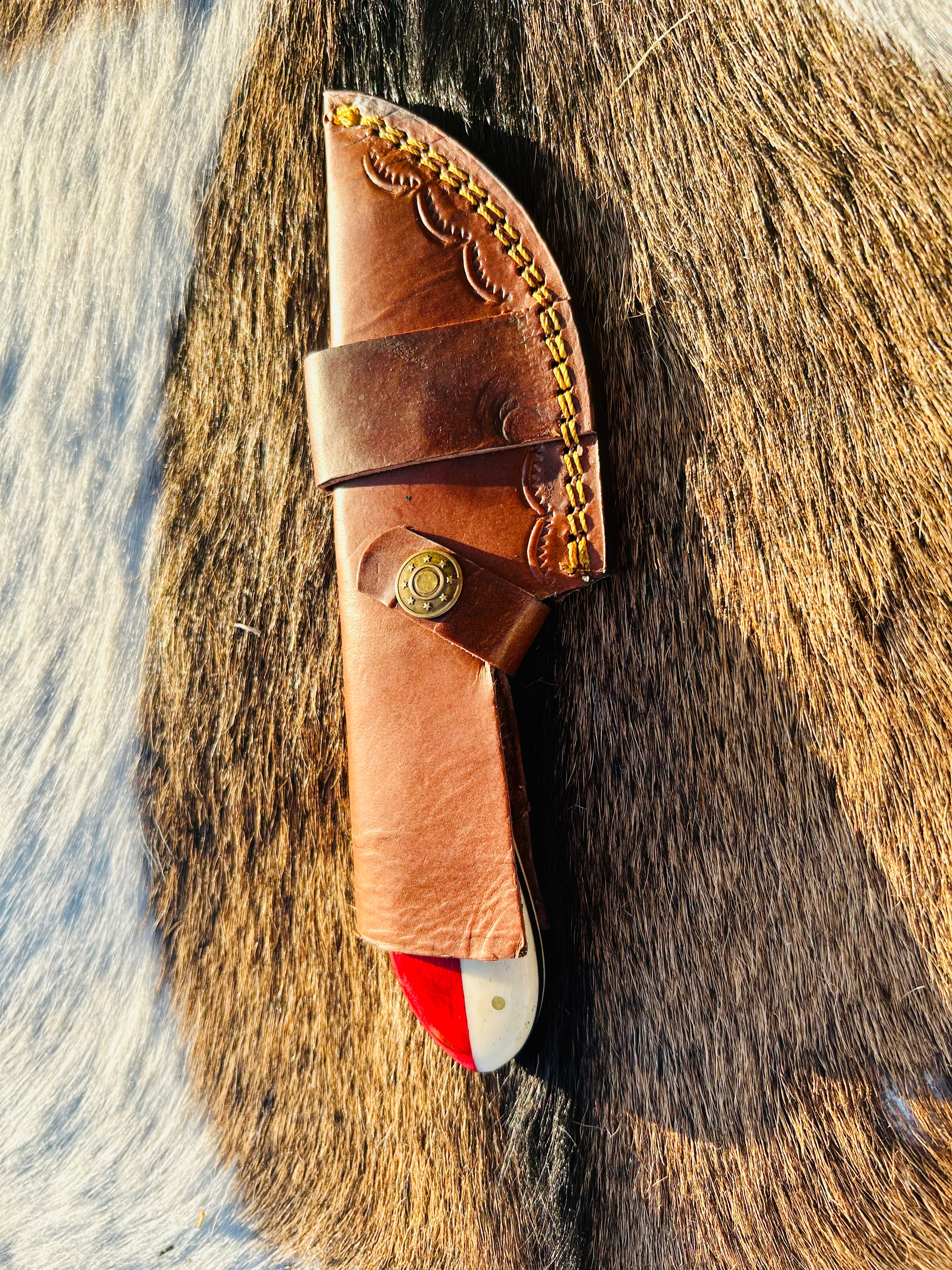 Cowboy Church Premium Damascus Fixed Blade with Texas Handle - Best for Survival and Camping - Ready to use - Comes with Sheath