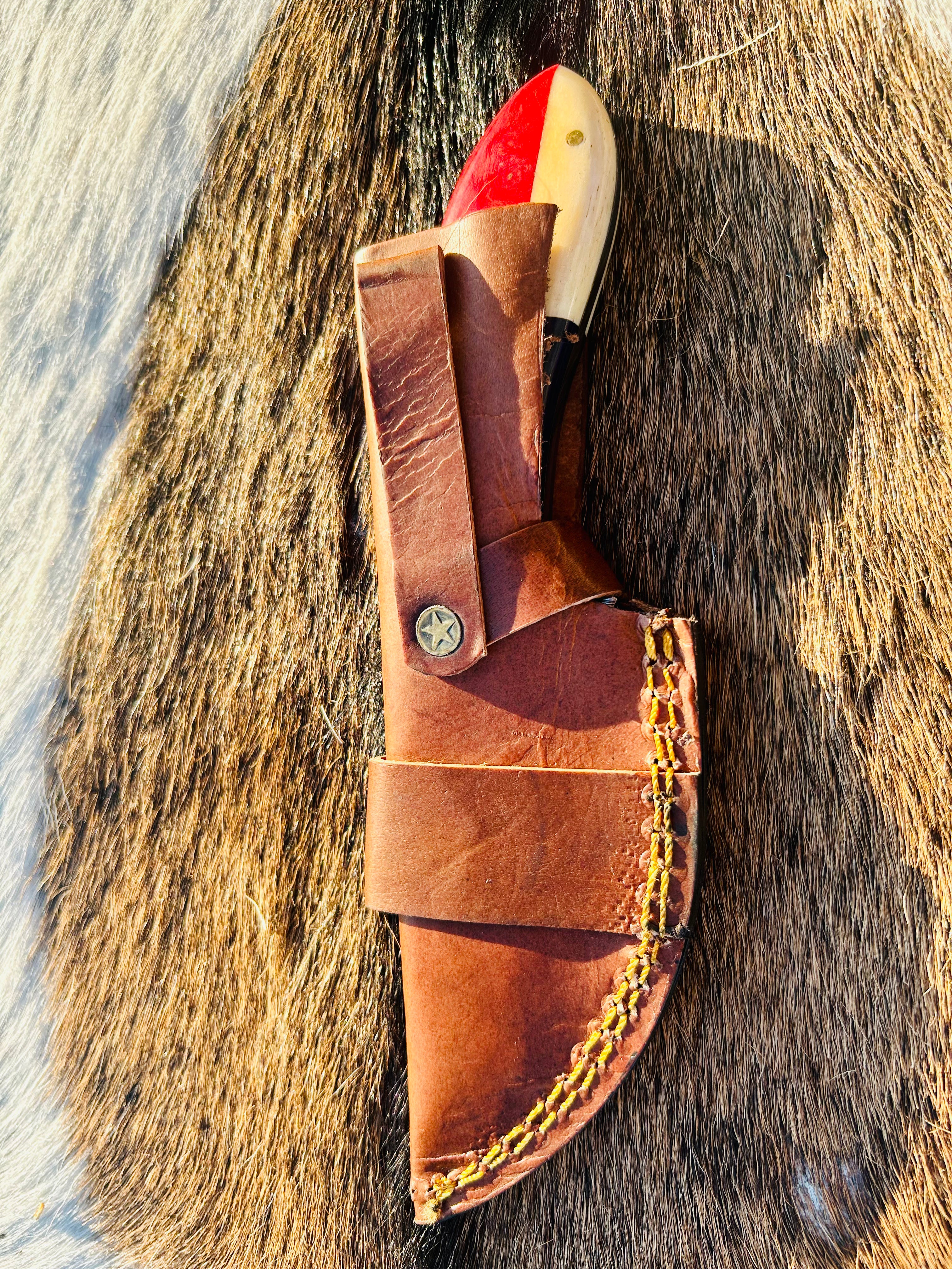 Cowboy Church Premium Damascus Fixed Blade with Texas Handle - Best for Survival and Camping - Ready to use - Comes with Sheath