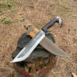 10 inch Hand-Forged Bowie Kukri Knife | Hunting, Farming & Bushcraft Tool | Full Tang Carbon Steel Blade from Nepal