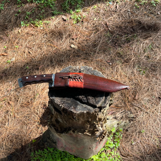 11 inch Handmade Spring steel khukuri knife, Tactical Full tang kurki knife, Hunting knives, Roosewood Handle, Hand forged blade