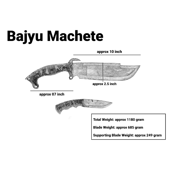 Detailed specification image of large bajyu handmade machete and small machete