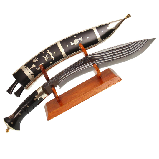 Nepalese khukuri knife with wooden sheath and handle showcase