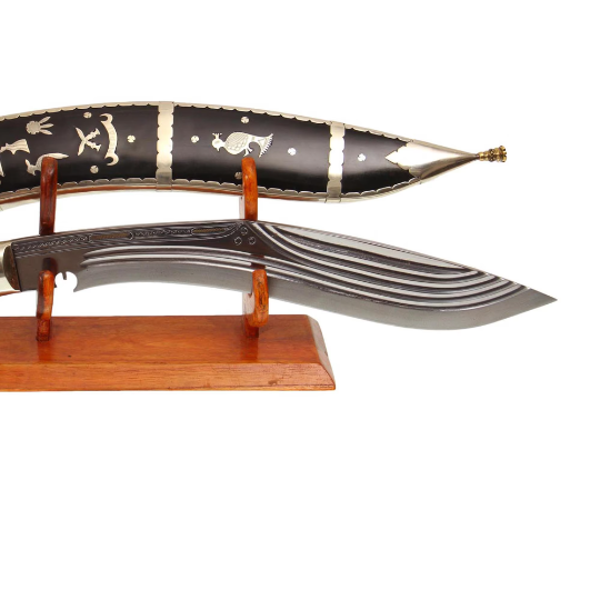 Nepalese khukuri knife with wooden sheath clean shining blade showcase