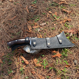 Traditional handmade cleaver knife from Nepal with black leather sheath for protection and storage