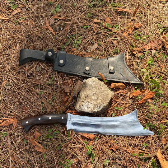 Traditional handmade cleaver knife from Nepal with its leather sheath