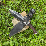 10-inch Tikau Kukri knife hand-forged from 5160 steel with rosewood handle and leather sheath