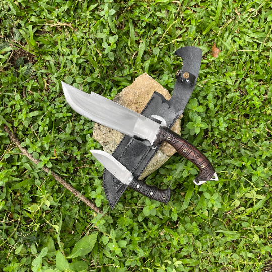 bajyu handmade machete and small machete with its black leather sheath used for easy and heavy task like camping, chopping woods.