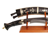 Nepalese khukuri knife with wooden sheath clean shining blade and buffalo horn handle showcase