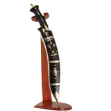 Nepalese khukuri knife with wooden sheath clean shining blade and buffalo horn handle showcase
