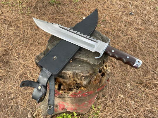 12 inch Rescue Rambo Fixed blade knife with black leather sheath