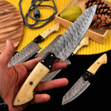 Custom Handmade FORGED DAMASCUS STEEL CHEF KNIFE Set Kitchen Knives Cutlery