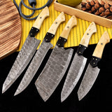 Custom Handmade FORGED DAMASCUS STEEL CHEF KNIFE Set Kitchen Knives Cutlery