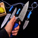 HANDMADE DAMASCUS STEEL CHEF KNIFE SET KITCHEN KNIVES CHEF SET full tang