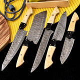 Custom Handmade FORGED DAMASCUS STEEL CHEF KNIFE Set Kitchen Knives Cutlery