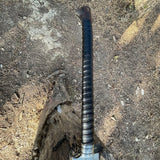 Differentially tempered edge of 21.5‑inch sword showing 58–60 RC cutting blade and heat‑treated spine
