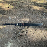 21.5‑inch Viking sword gripping demonstration visualizing balance and full‑tang handle strength
