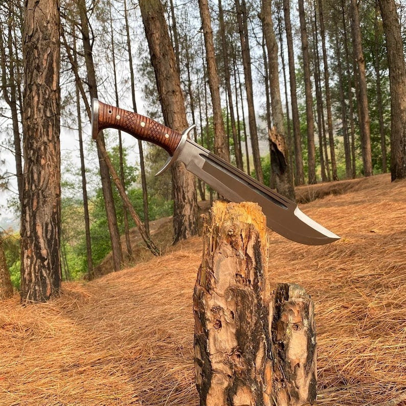 15 inches Blade Bowie knife, Hand forged Bushcraft Knife, 5160 leaf sp ...
