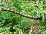 Axes with wooden handles on a forest background